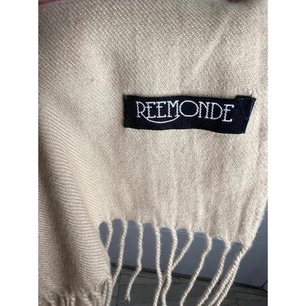 Reemonde Cashmere Blend Thin Knit Fringe Scarf Wrap Shawl Beige ~ 82